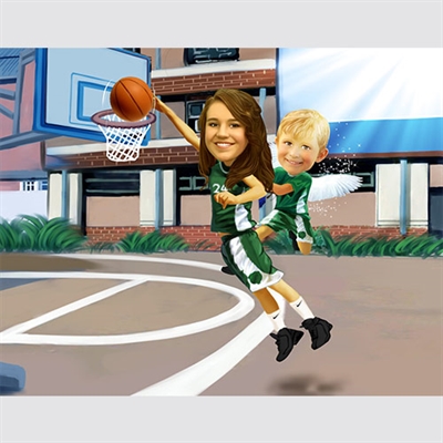 Custom Memorial Caricature of A Teenager Girl Playing Basketball with An Angel Boy,by myDaVinci - myDaVinci